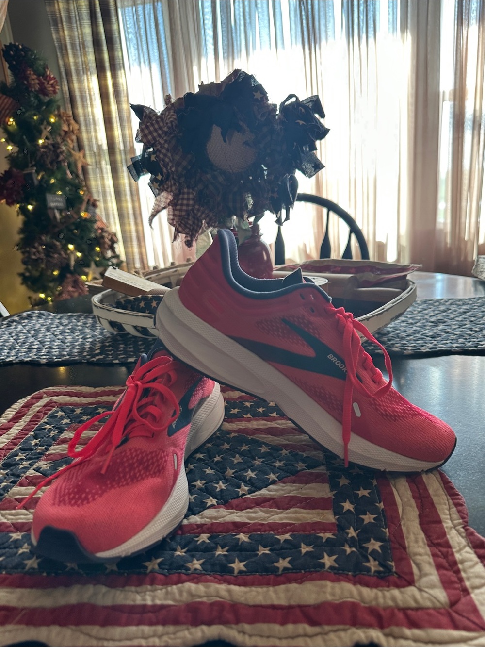 Brooks Running Shoes in Bright Coral Pink with Navy Accents